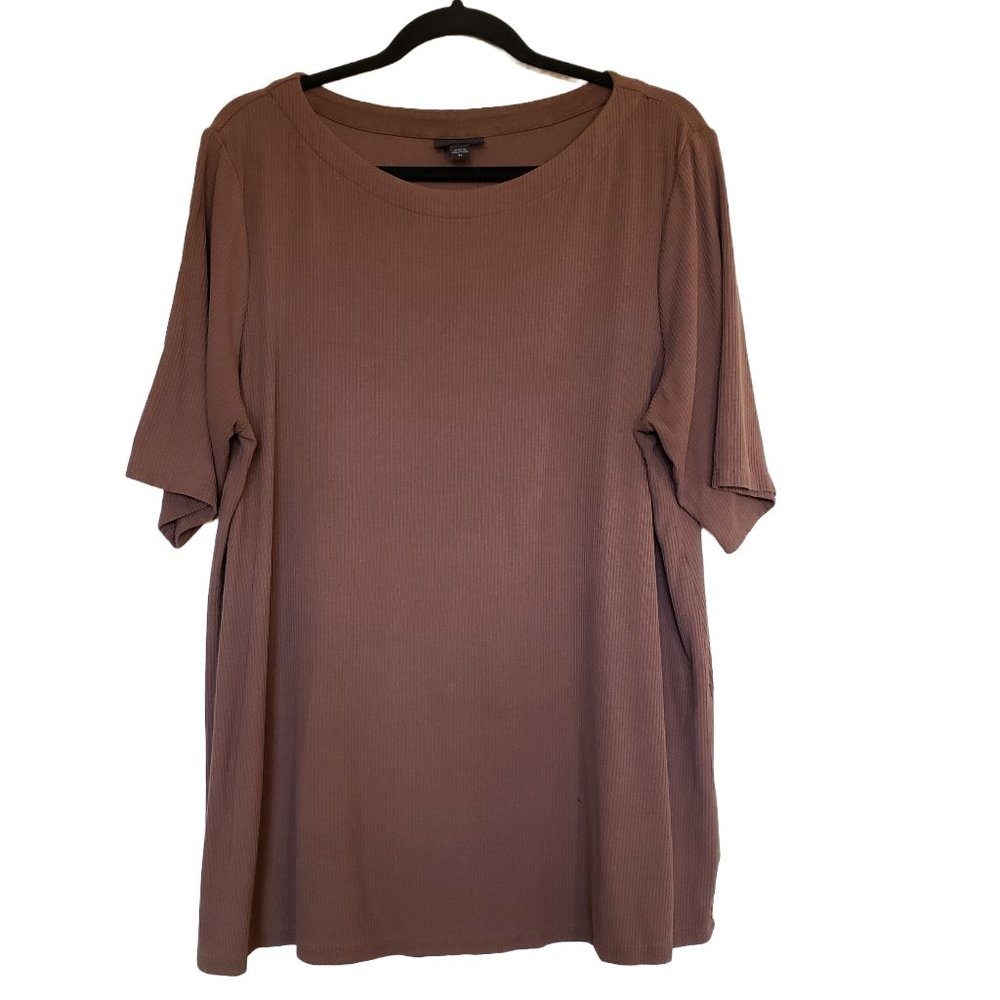 J Jill Wearever Ribbed Brown Short Sleeve Tee size XL